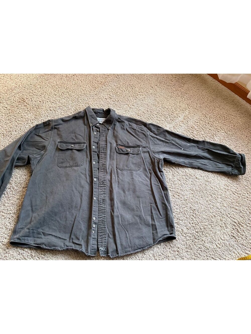 Vintage Carhartt long sleeve button up shirt grey XXL two chest pockets